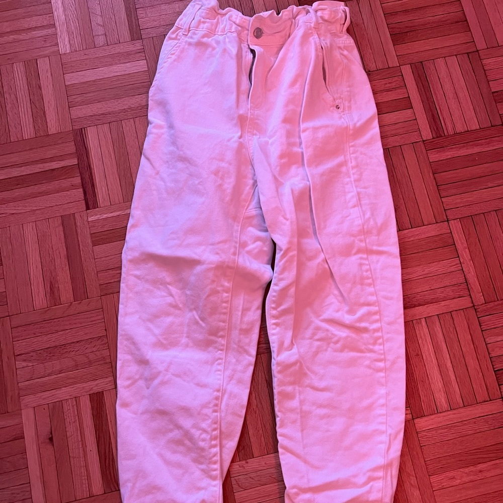 White Zara paper bag jeans